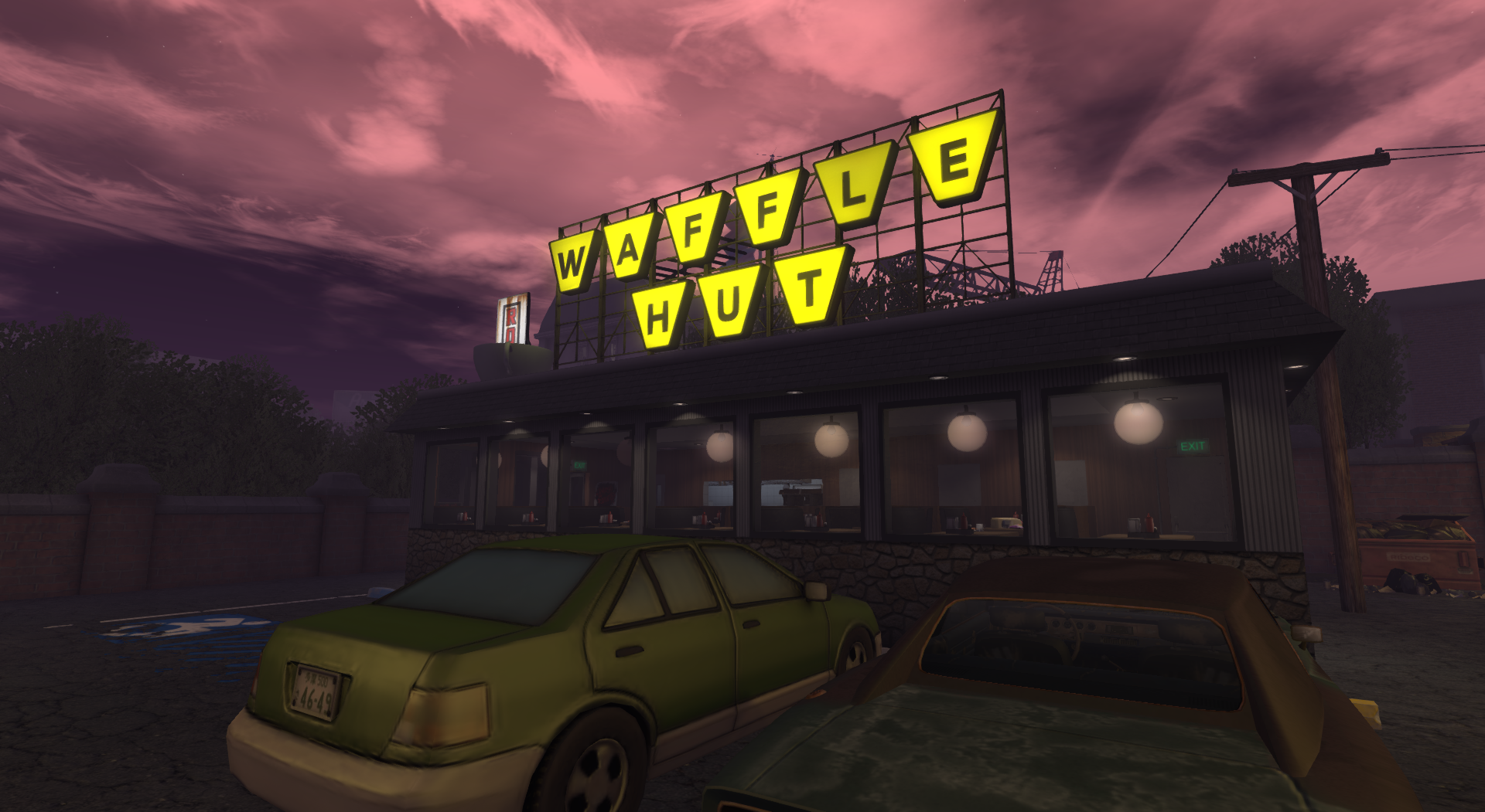 Diner with prominent yellow signage on its roof